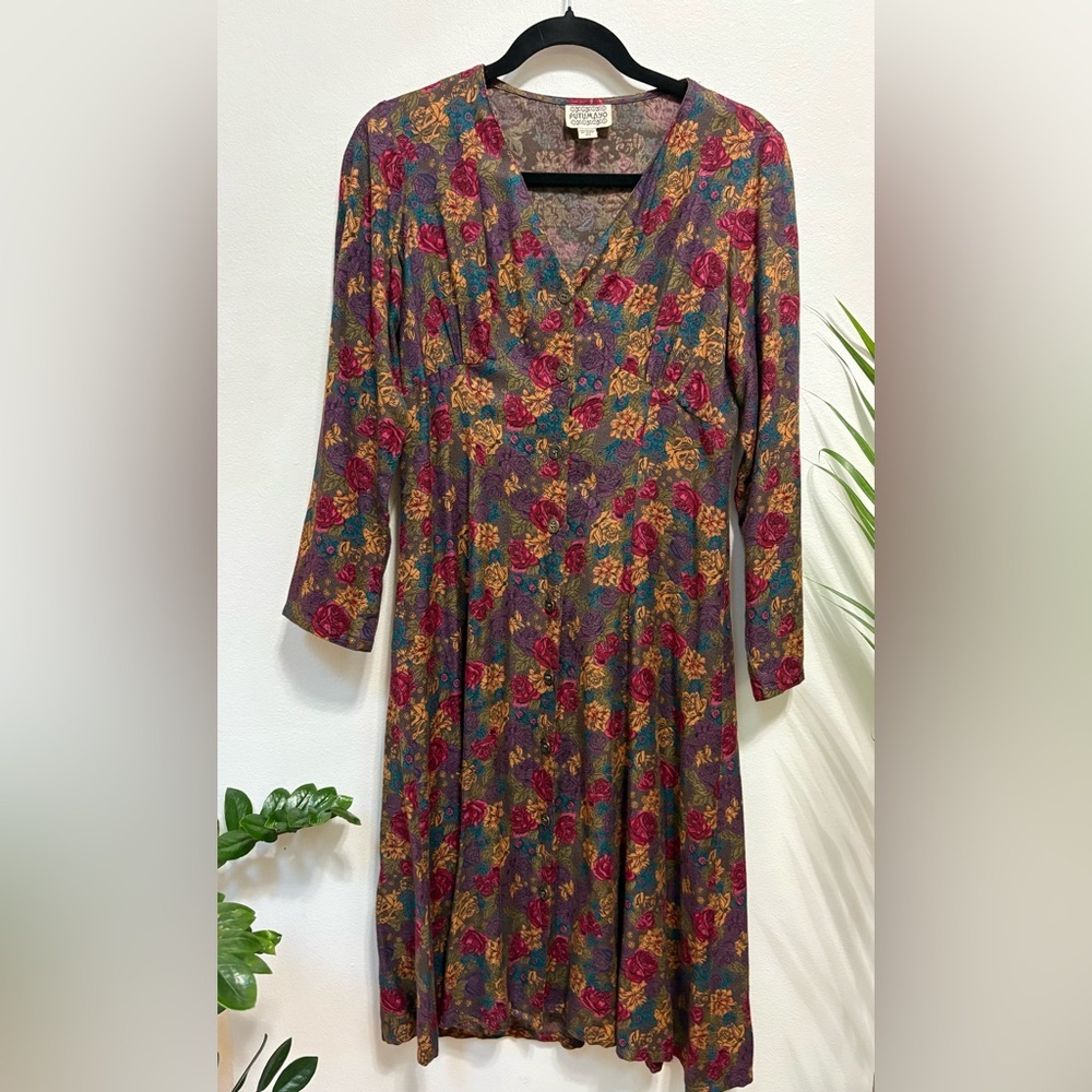 Vintage Putamayo floral linen blend midi dress, size XS - Picture 2 of 4